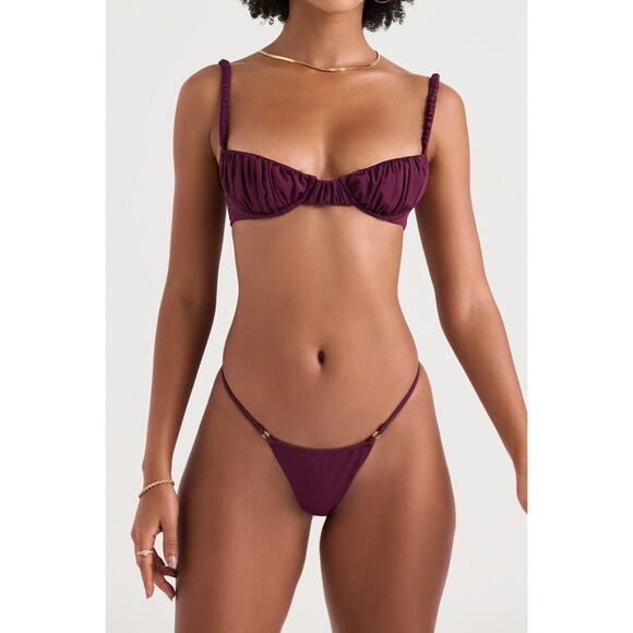 House of CB Women's Ravello Prune High Leg Thong Bikini Bottom Size M NWT - Picture 3 of 12
